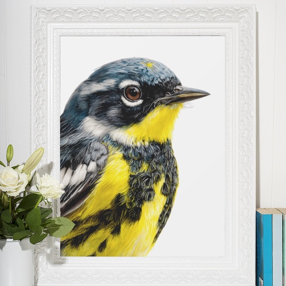 Watercolor Magnolia Warbler Bird Portrait Wall Art Print Poster , Unframed - Picture 7 of 7